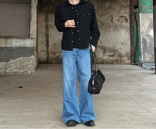 Semi-Flare Wide Denim Pants