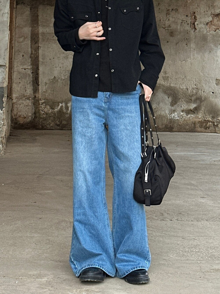 Semi Flare Wide Denim Pants