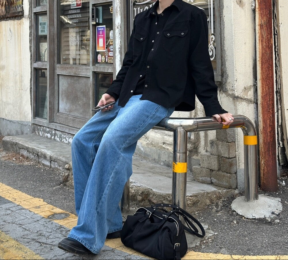 Semi Flare Wide Denim Pants