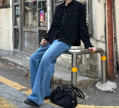Semi Flare Wide Denim Pants