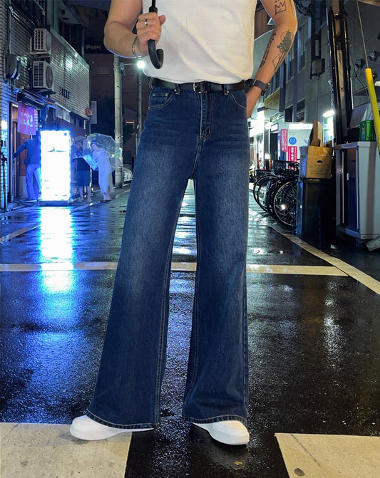 Semi-Flare Wide Denim Pants
