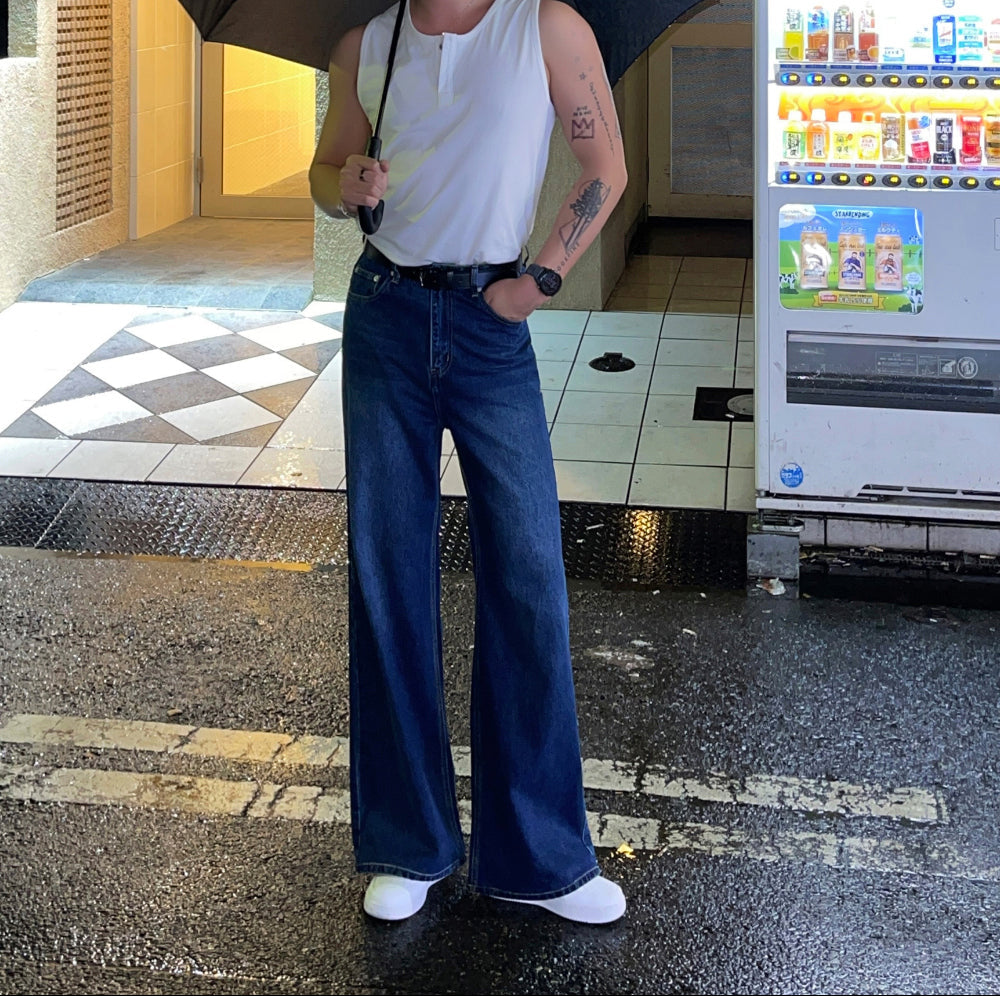 Semi Flare Wide Denim Pants