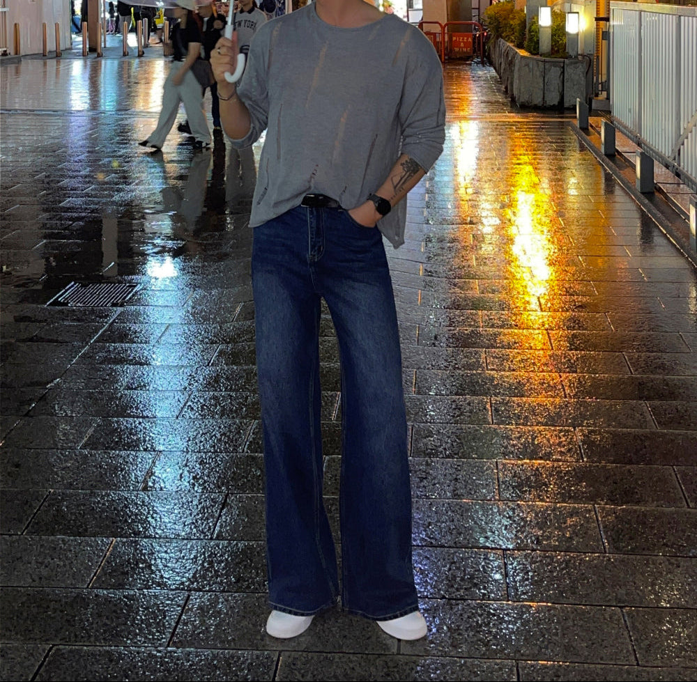 Semi Flare Wide Denim Pants