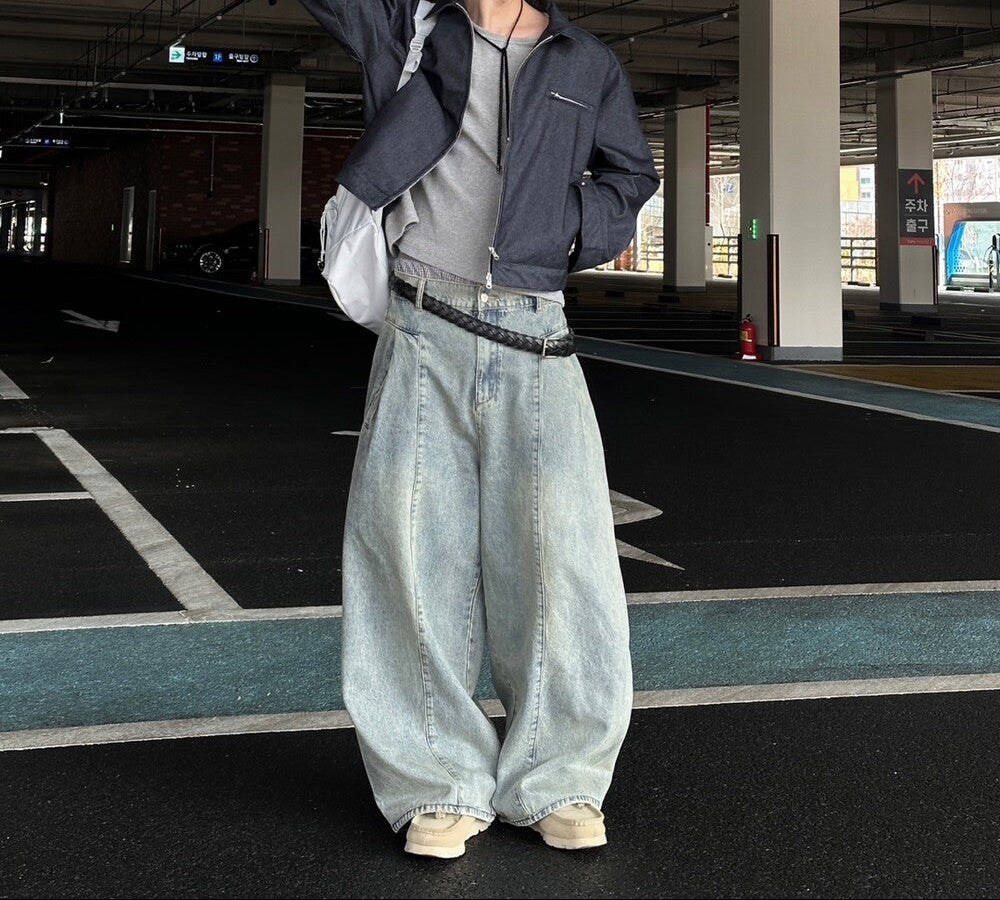 Pin Tuck Balloon Denim Pants