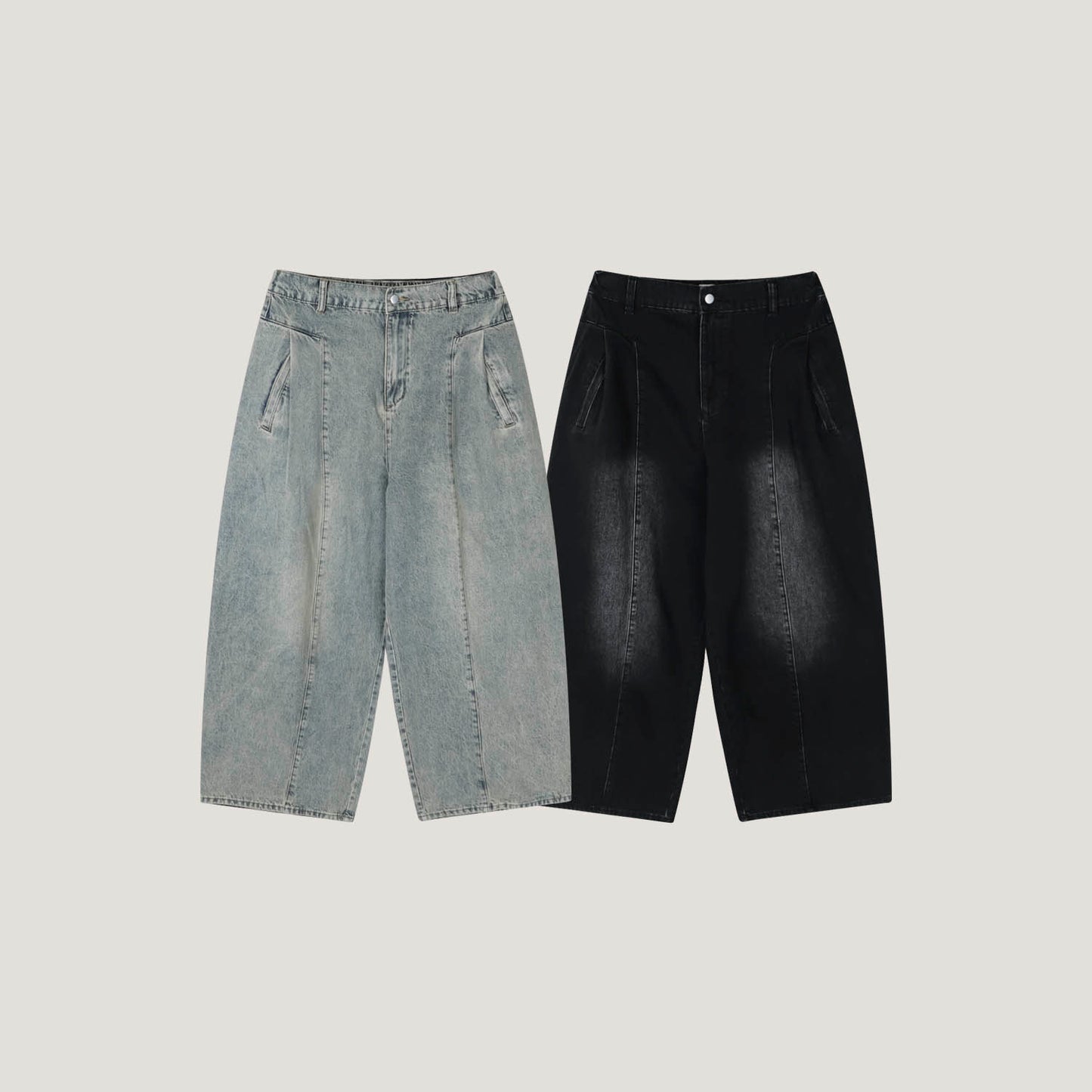 Pin Tuck Balloon Denim Pants