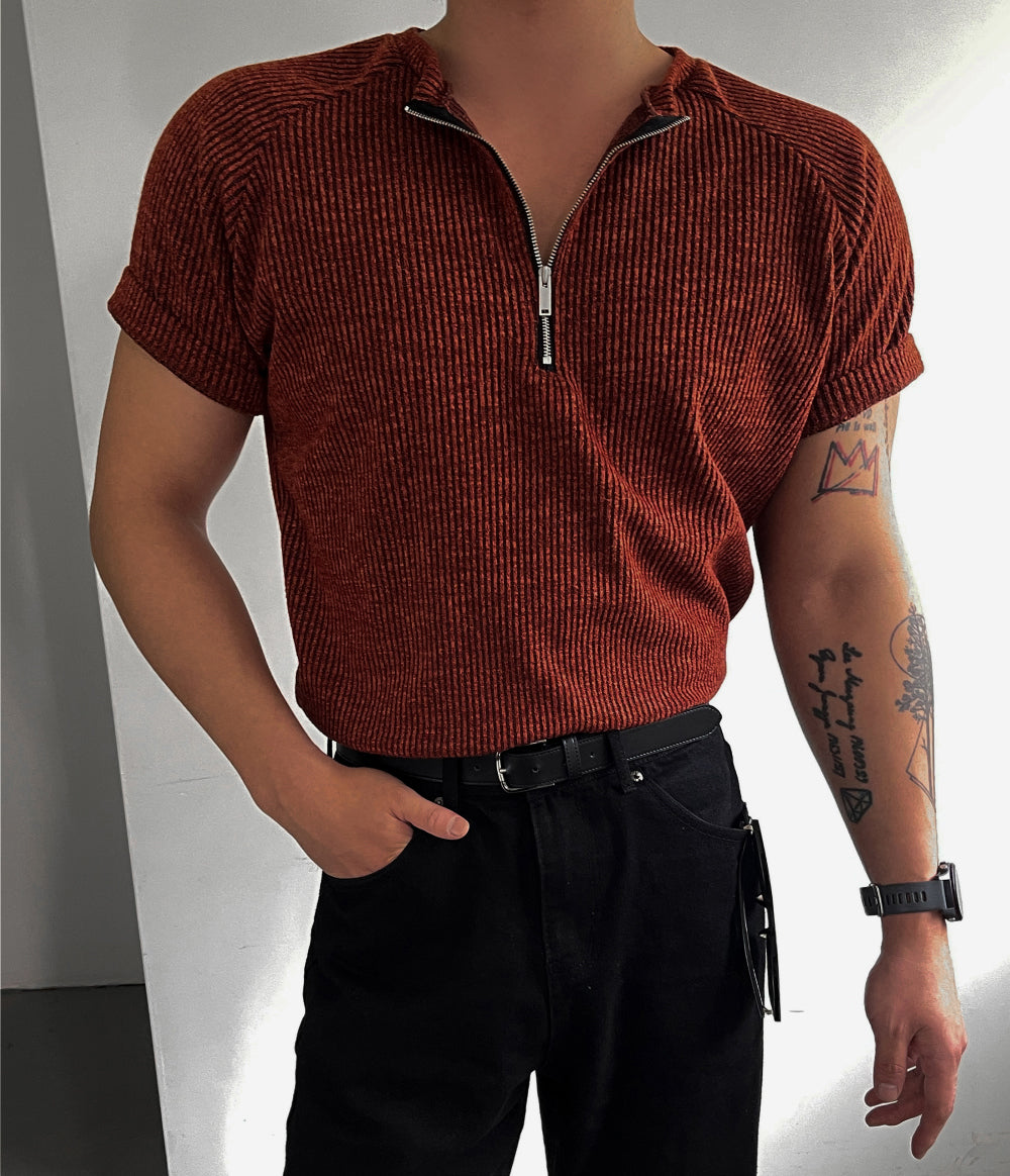 Dual Rib Raglan Zip Knit Tee
