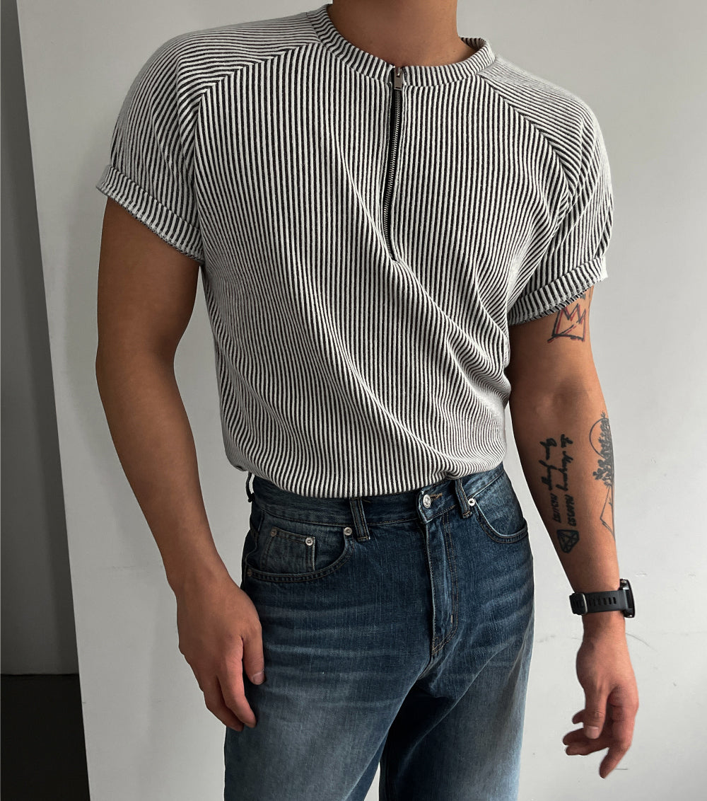 Dual Rib Raglan Zip Knit Tee