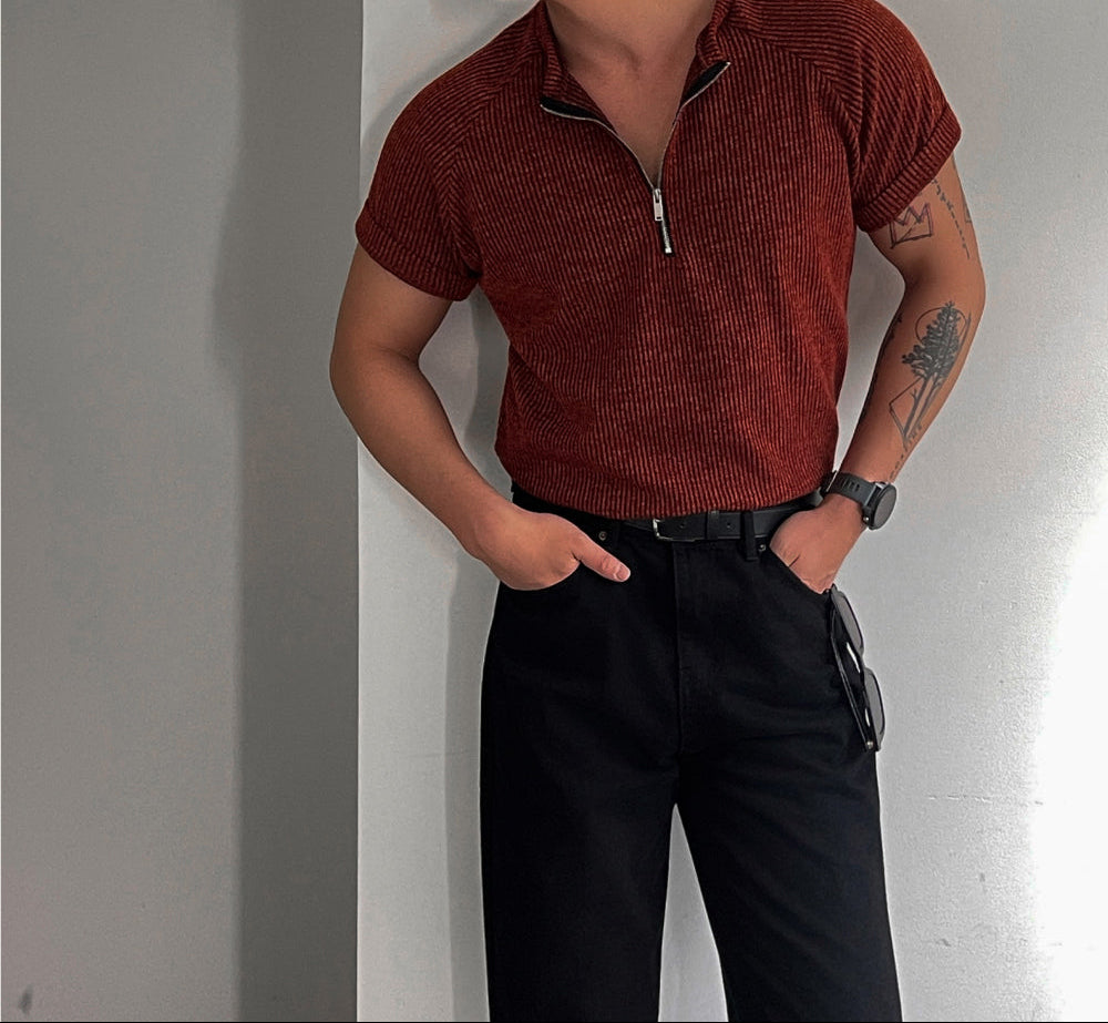Dual Rib Raglan Zip Knit Tee