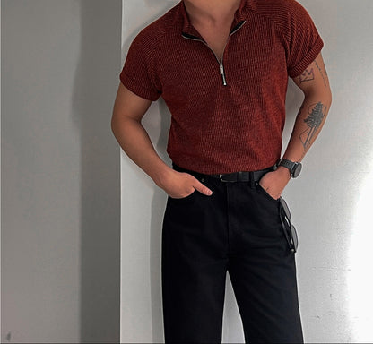 Dual Rib Raglan Zip Knit Tee