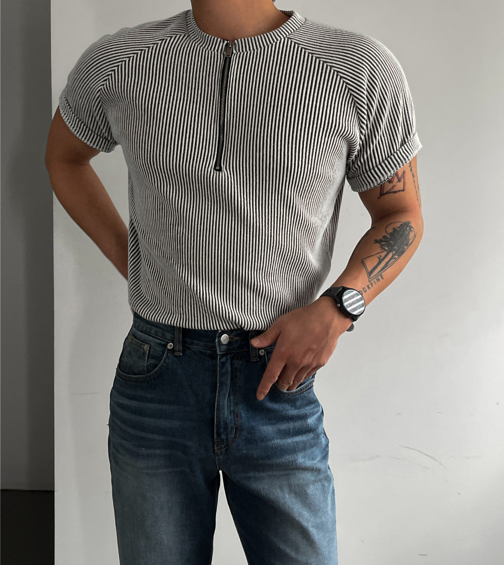 Dual Rib Raglan Zip Knit Tee