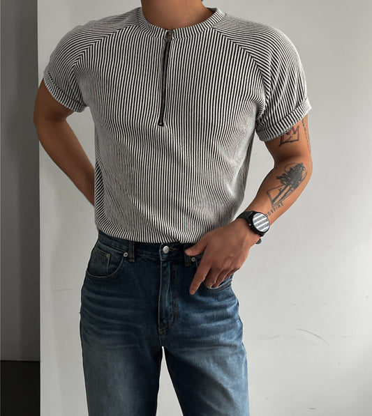 Dual Rib Raglan Zip Knit Tee