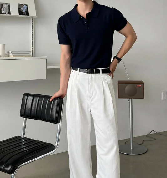 Muscle Fit Project Button Collar Short Sleeve Knit