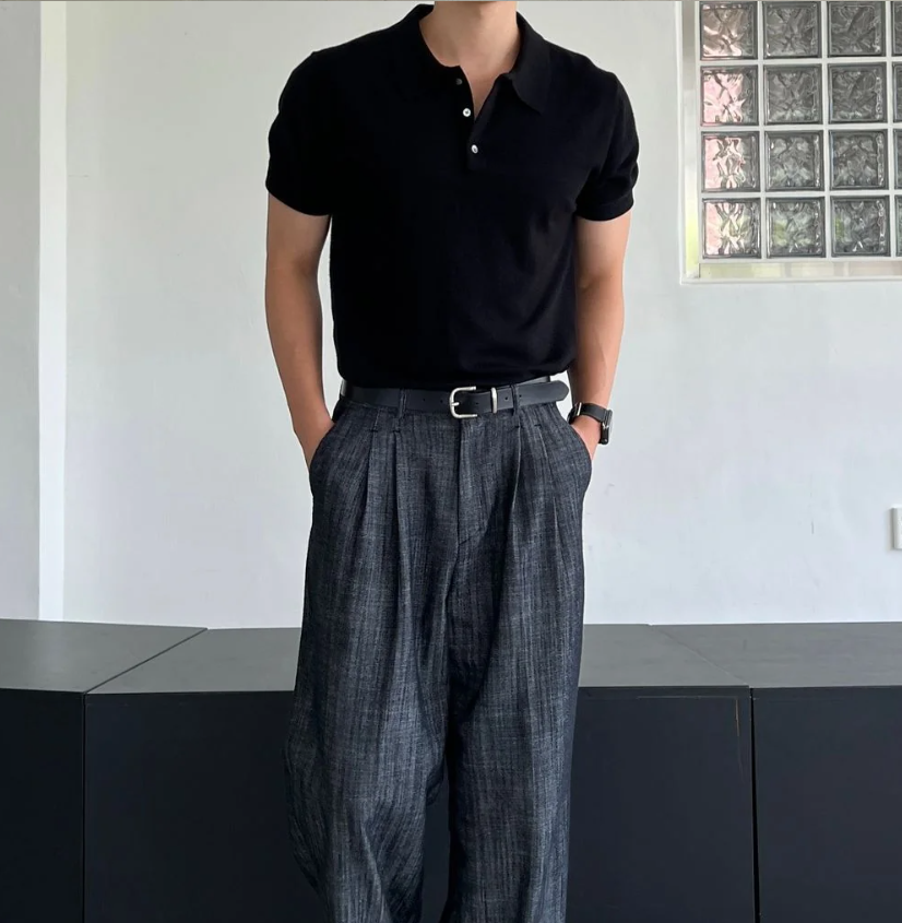 Muscle Fit Project Button Collar Short Sleeve Knit