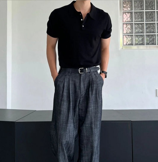 Muscle Fit Project Button Collar Short Sleeve Knit