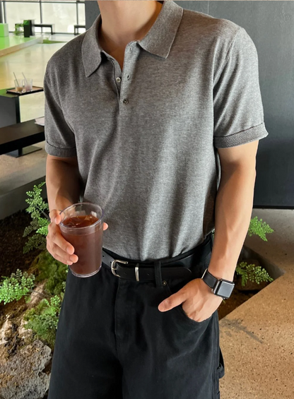 Muscle Fit Project Button Collar Short Sleeve Knit