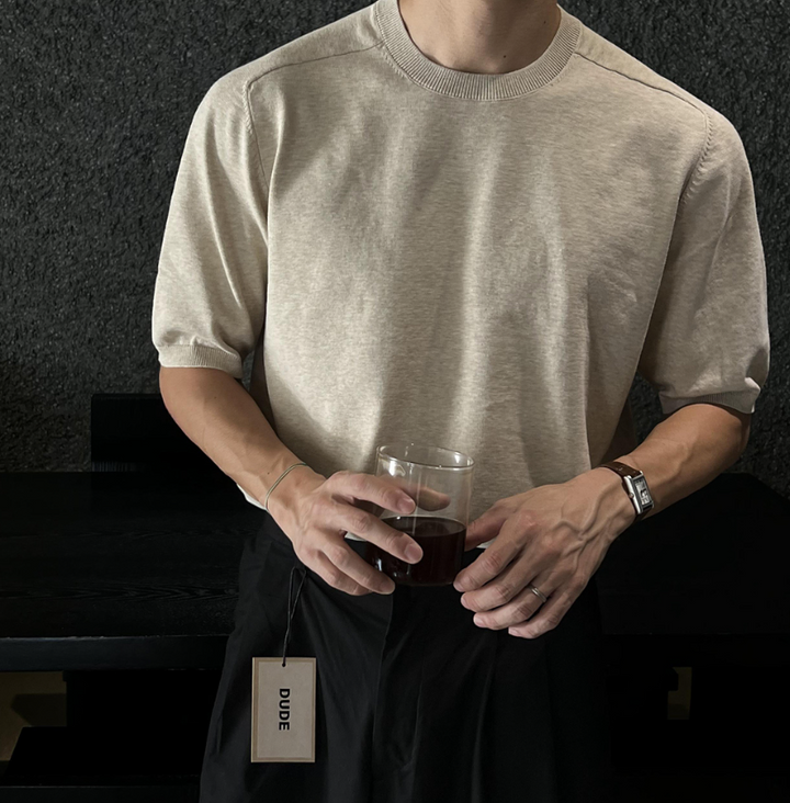 Saddle Cotton Round Short Sleeve Knit