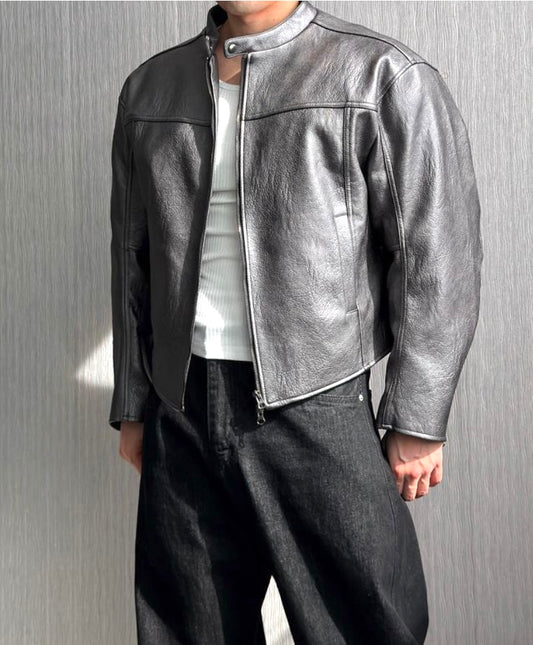 Curved Biker Faux Leather Jacket
