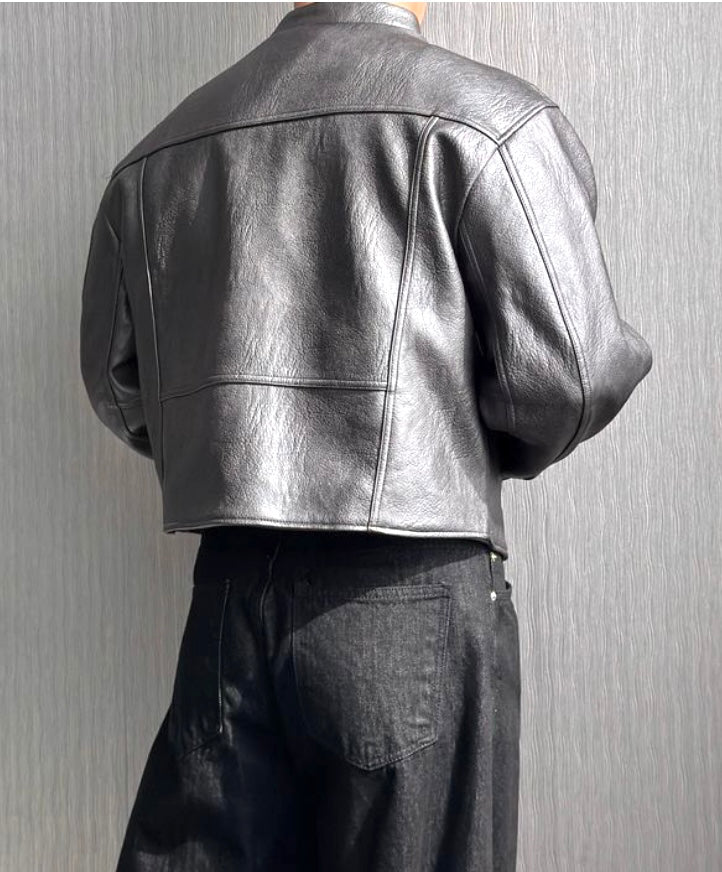 Curved Biker Faux Leather Jacket