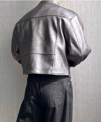 Curved Biker Faux Leather Jacket
