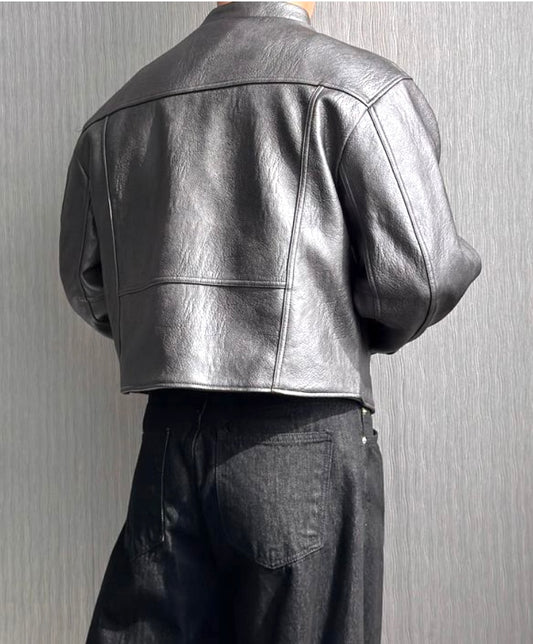 Curved Biker Faux Leather Jacket
