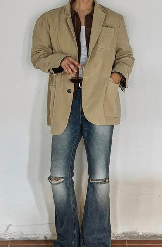 Washed Cotton Two-Button Blazer