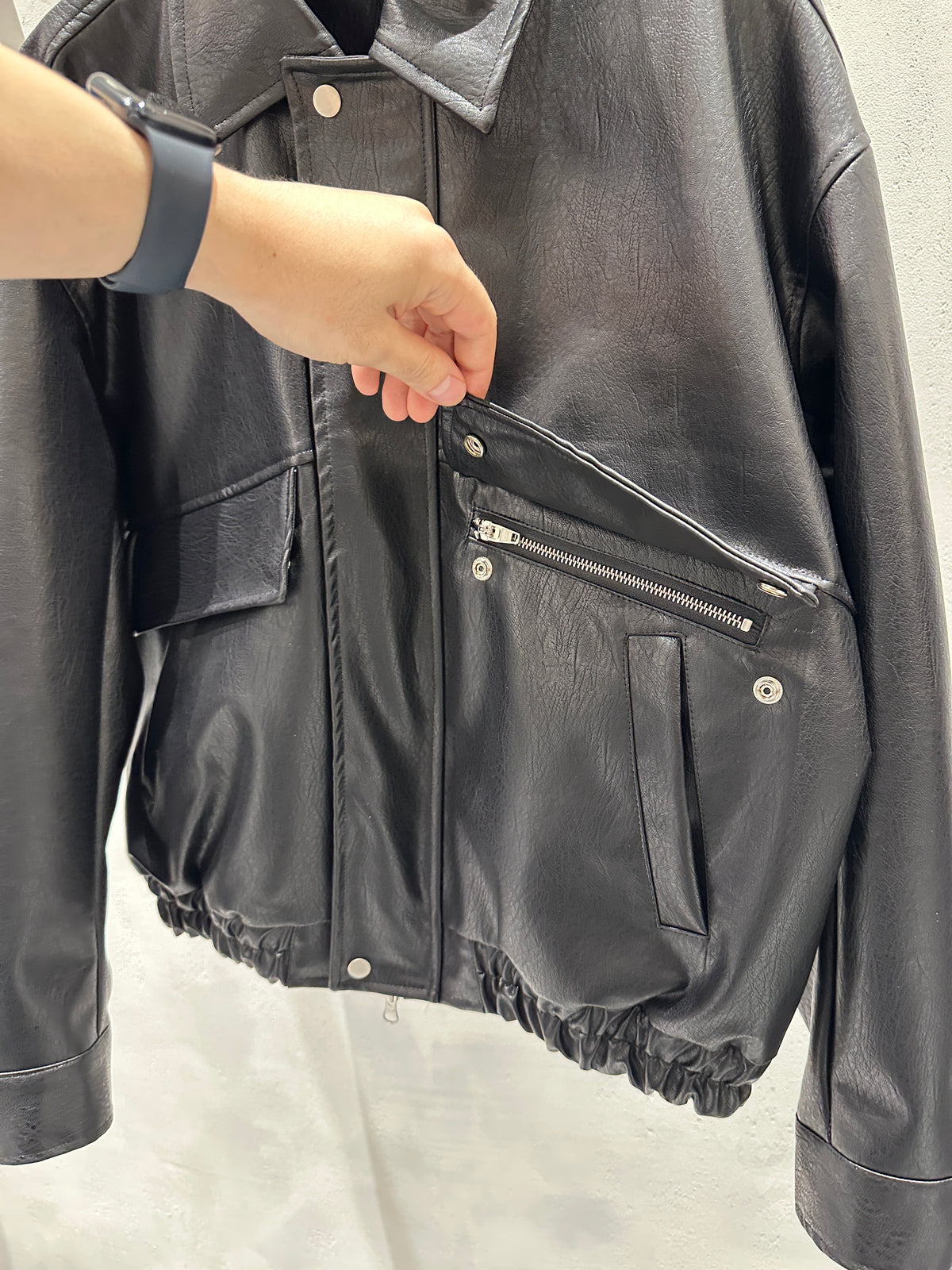 Angle Pocket Faux Leather Jacket