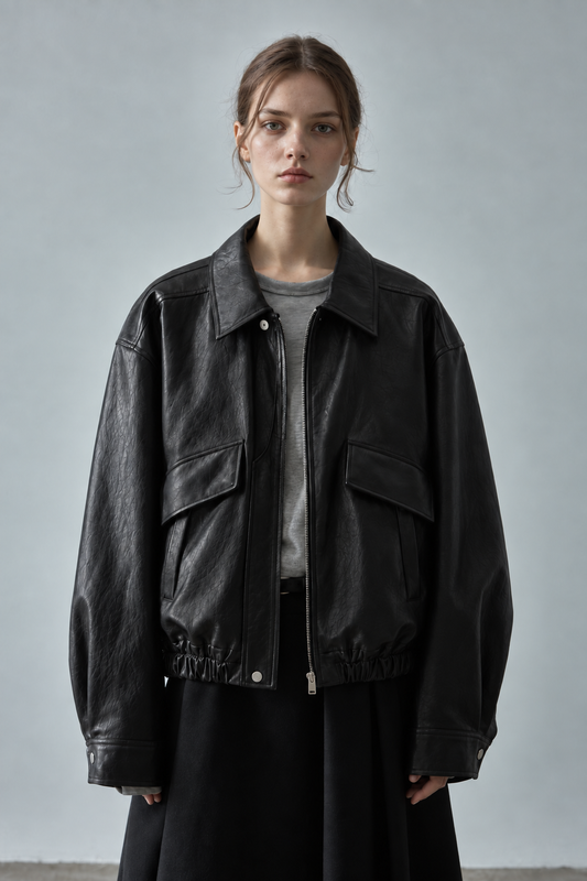 Angle Pocket Faux Leather Jacket