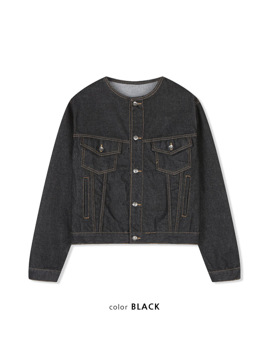 Collarless Denim Jacket