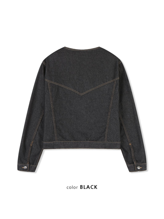 Collarless Denim Jacket