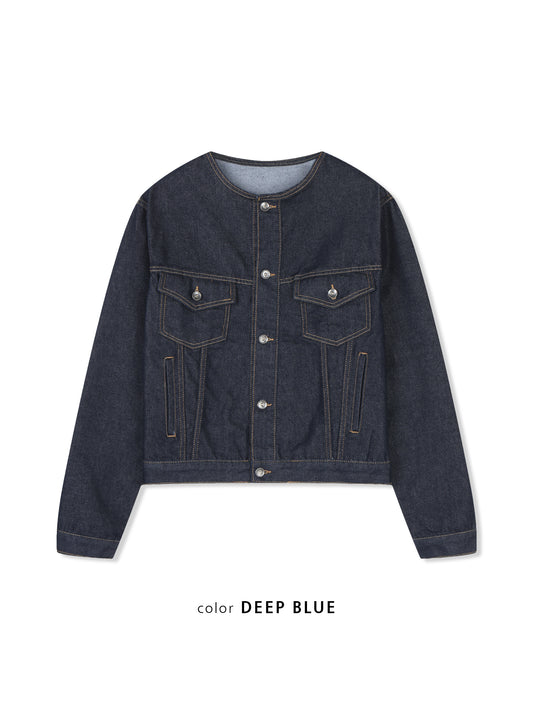Collarless Denim Jacket