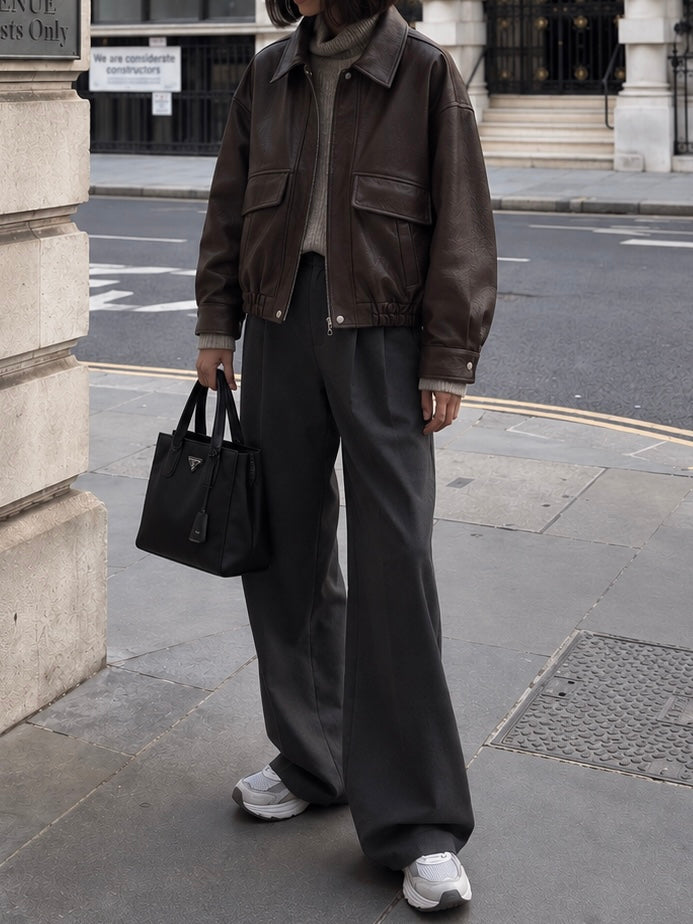 Angle Pocket Faux Leather Jacket