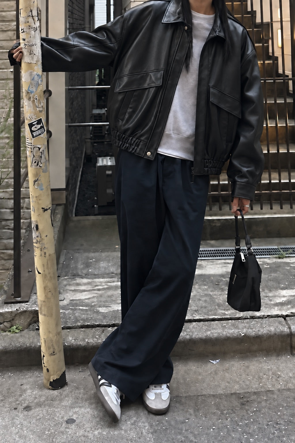 Angle Pocket Faux Leather Jacket