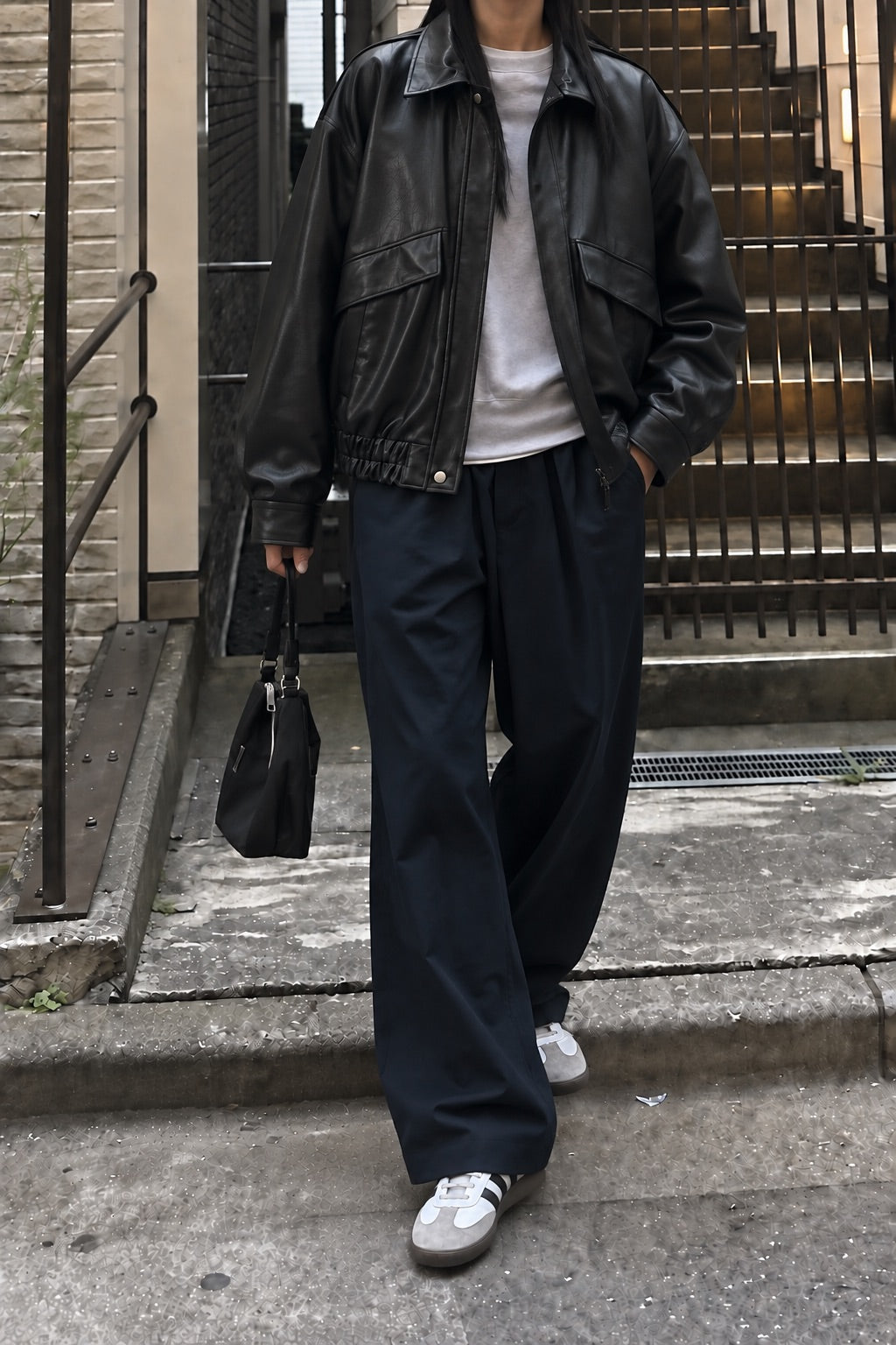 Angle Pocket Faux Leather Jacket