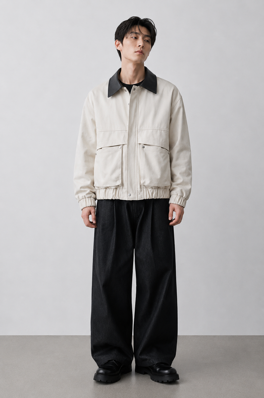 MAGNOLIA Leather Collar Blouson Jacket(アイボリー) 商品画像3/11