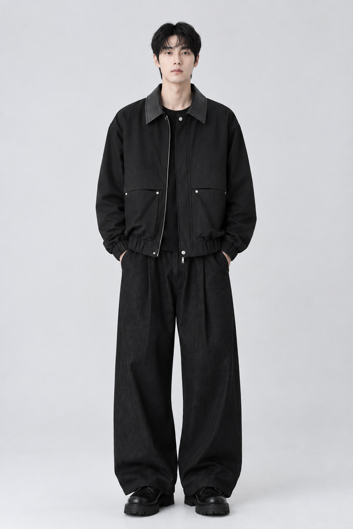 Leather Collar Blouson Jacket