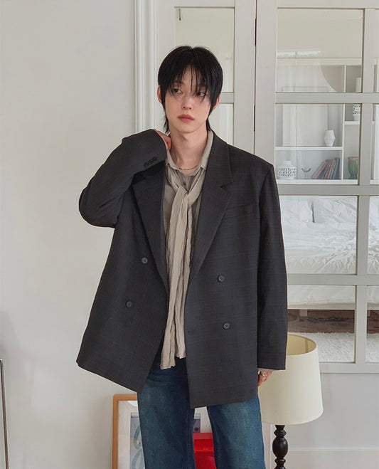 Autumn Check Double Jacket & Slacks Setup