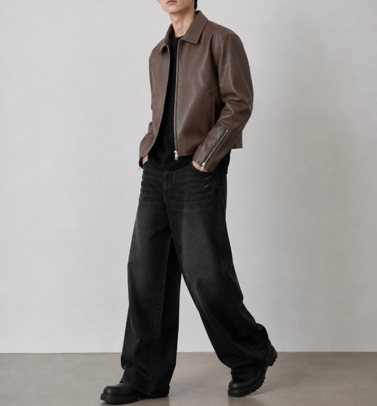 Faux Leather Zip-Up Jacket