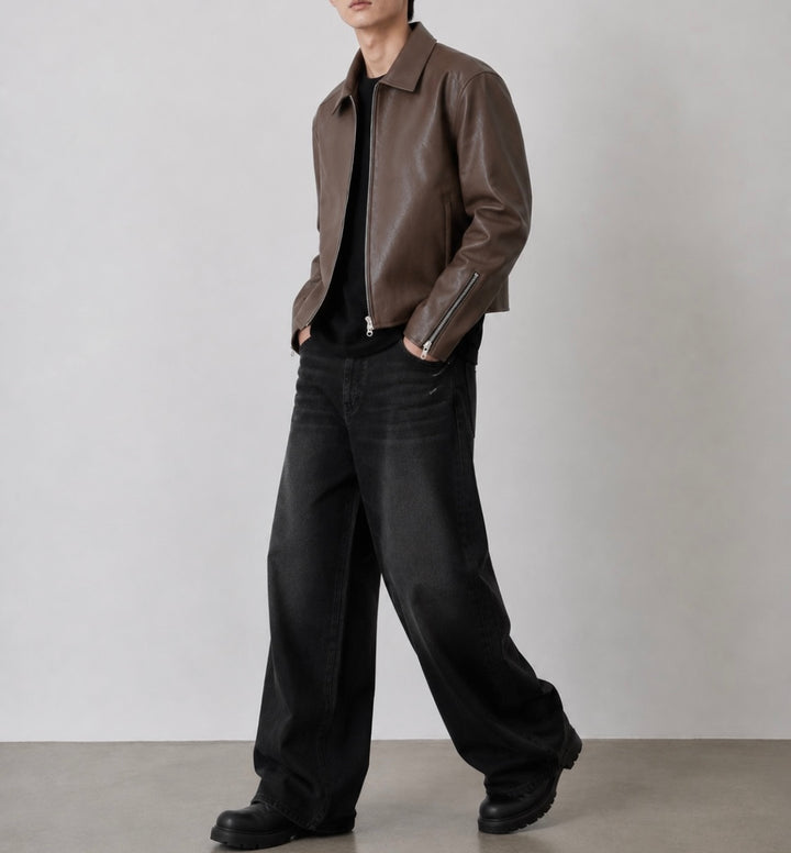 Faux Leather Zip-Up Jacket