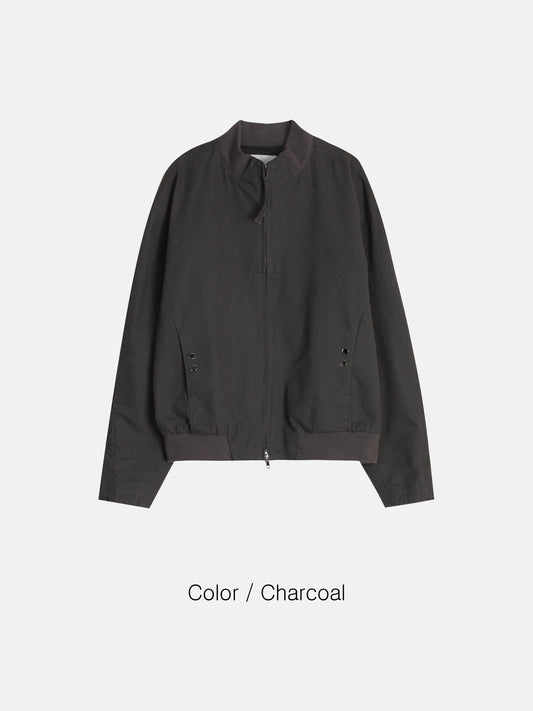 Curved Line Zip Blouse - Black / Charcoal