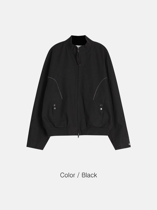 Curved Line Zip Blouse - Black / Charcoal