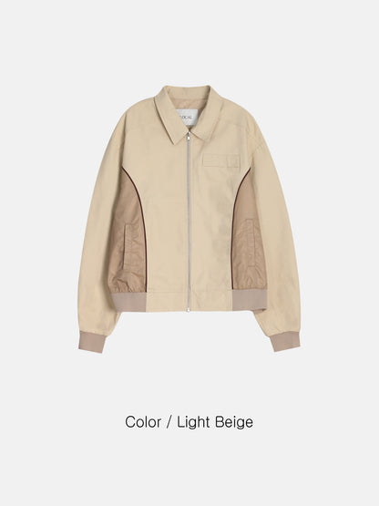 Panel Contrast Zip Blouson - BLACK / LIGHT BEIGE