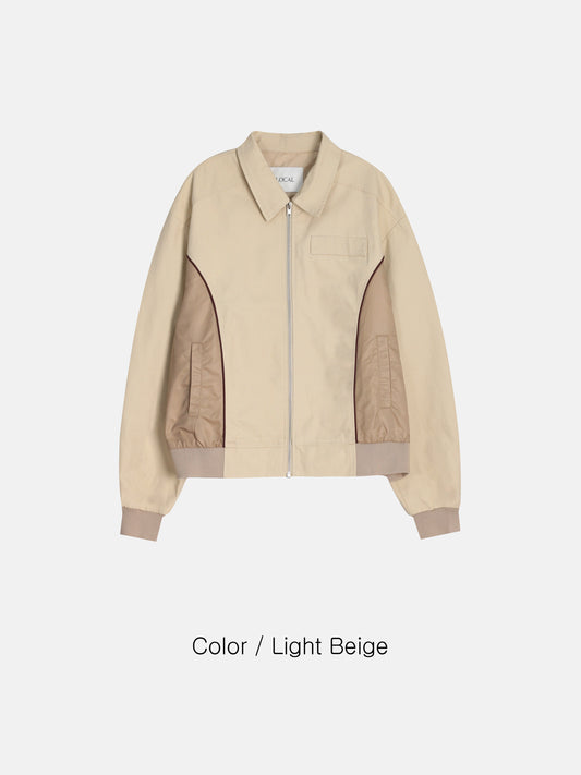 Panel Contrast Zip Blouson - BLACK / LIGHT BEIGE