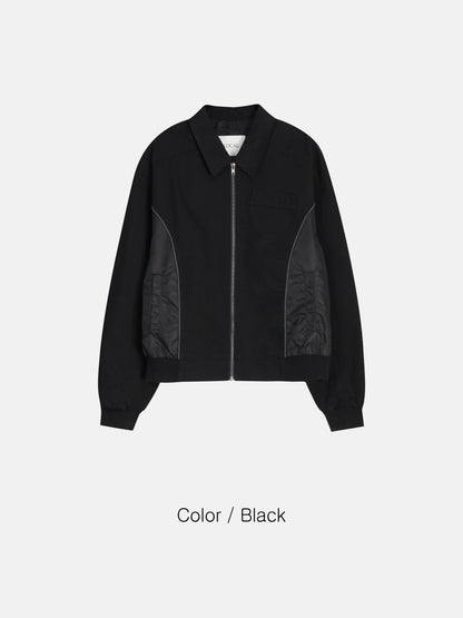 Panel Contrast Zip Blouson - BLACK / LIGHT BEIGE