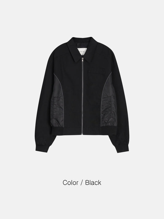 Panel Contrast Zip Blouson - BLACK / LIGHT BEIGE