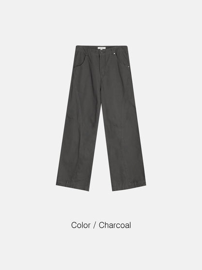 Curved Stitch Wide Pants - BEIGE / CHARCOAL / BLACK
