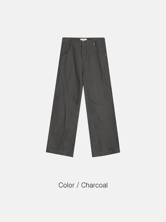 Curved Stitch Wide Pants - BEIGE / CHARCOAL / BLACK 