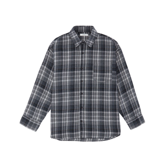 Washed Plaid Over Shirt - BLACK / BROWN / BLUE