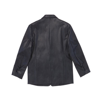 Vegan Leather Tailored Jacket - BLACK