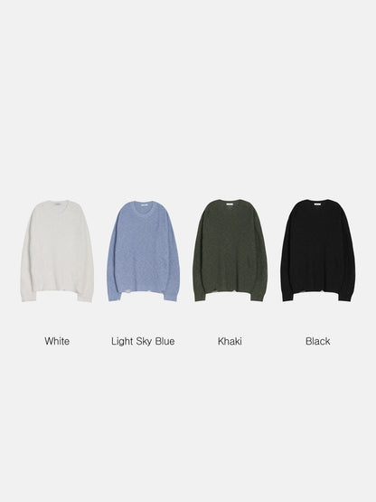 Distressed Loose Knit Sweater - WHITE / LIGHT SKY BLUE / KHAKI / BLACK