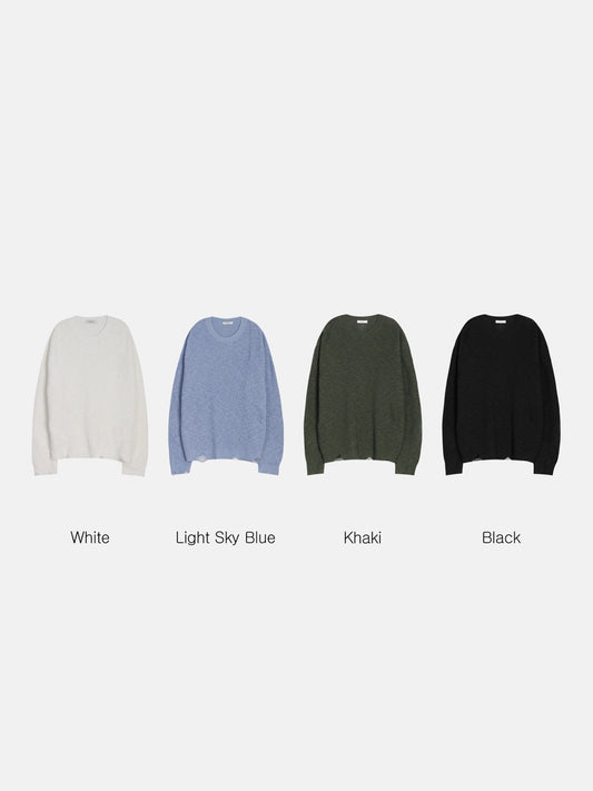 Distressed Loose Knit Sweater - WHITE / LIGHT SKY BLUE / KHAKI / BLACK